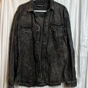 The Kooples Black Washed Denim Button Up Shirt